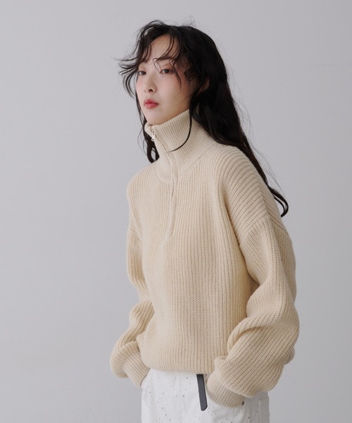 NUJOH(ヌゾ)の「Half-Zip Ribbed Knit Pullover /ハーフジップリブ ニット プルオーバー(ニット/セーター・レディース・ブラウン/ベージュ/チャコールグレー・FREE)」の18枚目の写真