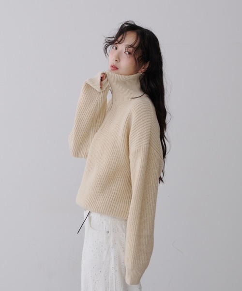 NUJOH(ヌゾ)の「Half-Zip Ribbed Knit Pullover /ハーフジップリブ ニット プルオーバー(ニット/セーター・レディース・ブラウン/ベージュ/チャコールグレー・FREE)」の19枚目の写真