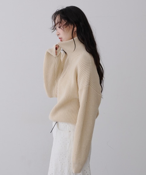 NUJOH(ヌゾ)の「Half-Zip Ribbed Knit Pullover /ハーフジップリブ ニット プルオーバー(ニット/セーター・レディース・ブラウン/ベージュ/チャコールグレー・FREE)」の21枚目の写真