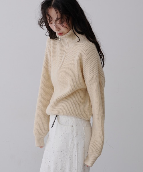 NUJOH(ヌゾ)の「Half-Zip Ribbed Knit Pullover /ハーフジップリブ ニット プルオーバー(ニット/セーター・レディース・ブラウン/ベージュ/チャコールグレー・FREE)」の22枚目の写真