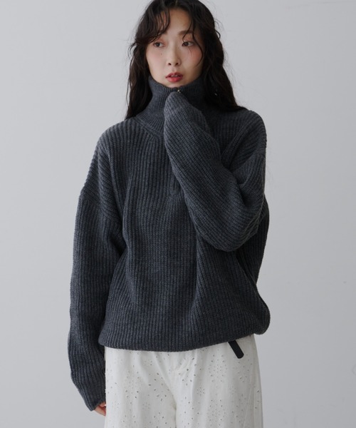 Half-Zip Ribbed Knit Pullover /ハーフジップリブ ニット プル