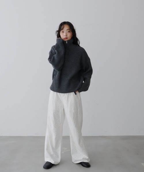 NUJOH(ヌゾ)の「Half-Zip Ribbed Knit Pullover /ハーフジップリブ ニット プルオーバー(ニット/セーター・レディース・ブラウン/ベージュ/チャコールグレー・FREE)」の9枚目の写真