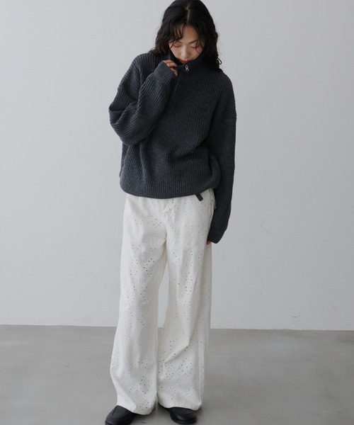 NUJOH(ヌゾ)の「Half-Zip Ribbed Knit Pullover /ハーフジップリブ ニット プルオーバー(ニット/セーター・レディース・ブラウン/ベージュ/チャコールグレー・FREE)」の10枚目の写真