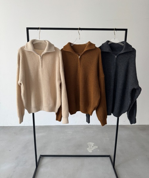 NUJOH(ヌゾ)の「Half-Zip Ribbed Knit Pullover /ハーフジップリブ ニット プルオーバー(ニット/セーター・レディース・ブラウン/ベージュ/チャコールグレー・FREE)」の11枚目の写真