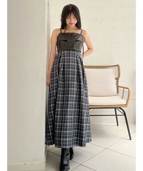 マーキュリーデュオ　フェイクレザービスチェドッキングキャミワンピース Sサイズ MERCURYDUO（マーキュリーデュオ） ワンピース フェイクレザービスチェ