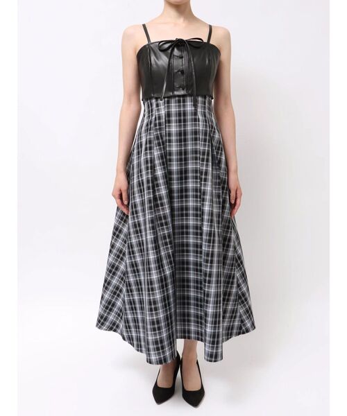 セール】フェイクレザービスチェドッキングキャミワンピース