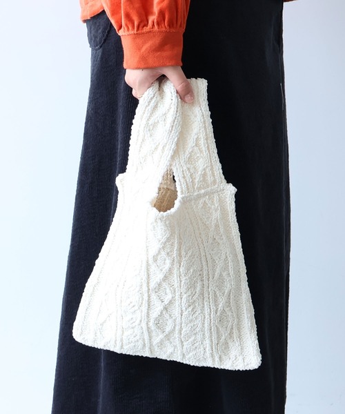 bulle de savon(ビュルデサボン)の「和紙/ポリエステル shari shari ニットbag(エコバッグ/サブバッグ・レディース・ブルー/ホワイト/イエロー・FREE)」の1枚目の写真