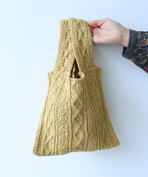 bulle de savon(ビュルデサボン)の「和紙/ポリエステル shari shari ニットbag(エコバッグ/サブバッグ・レディース・ブルー/ホワイト/イエロー・FREE)」の3枚目の写真