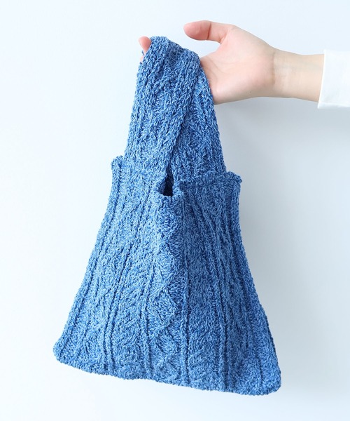 bulle de savon(ビュルデサボン)の「和紙/ポリエステル shari shari ニットbag(エコバッグ/サブバッグ・レディース・ブルー/ホワイト/イエロー・FREE)」の2枚目の写真