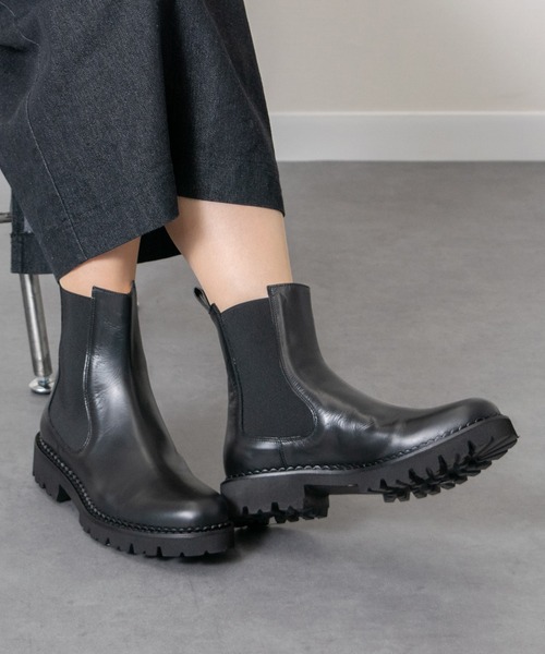 未使用 FABIO RUSCONI 本革 サイドゴアブーツ ラウンドトゥ セール】【FABIO RUSCONI】ラウンドトウタンクソールサイドゴアブーツ