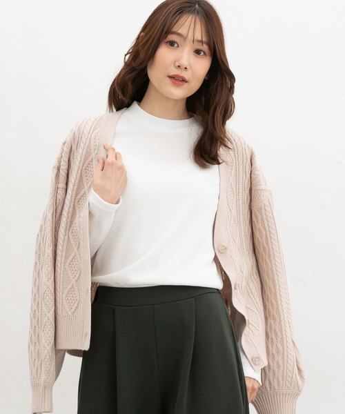 Honeys(ハニーズ)の「ジャカードハイネックT(Tシャツ/カットソー・レディース・ボルドー/グリーン/オフホワイト/モカ/パープル/イエロー/ブラック・S/M/LL/L)」の2枚目の写真