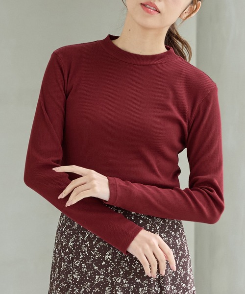 Honeys(ハニーズ)の「ジャカードハイネックT(Tシャツ/カットソー・レディース・ボルドー/グリーン/オフホワイト/モカ/パープル/イエロー/ブラック・S/M/LL/L)」の7枚目の写真