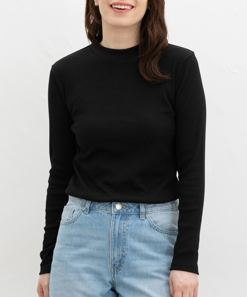 Honeys(ハニーズ)の「ジャカードハイネックT(Tシャツ/カットソー・レディース・ボルドー/グリーン/オフホワイト/モカ/パープル/イエロー/ブラック・S/M/LL/L)」の1枚目の写真