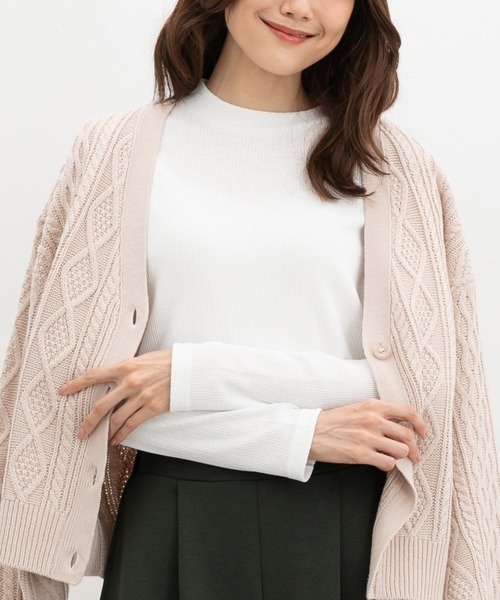 Honeys(ハニーズ)の「ジャカードハイネックT(Tシャツ/カットソー・レディース・ボルドー/グリーン/オフホワイト/モカ/パープル/イエロー/ブラック・S/M/LL/L)」の17枚目の写真