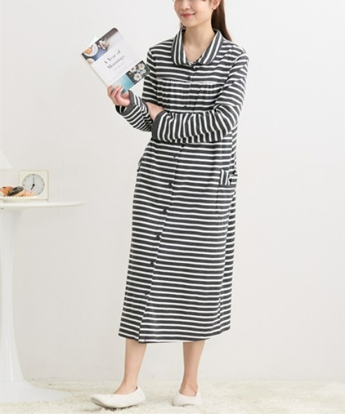 セール】【マタニティウエア】衿付前開き ネグリジェ 綿混スムース