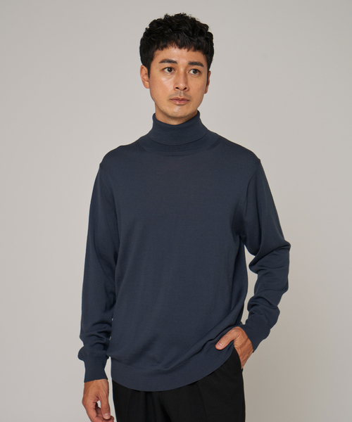 ÉDIFICE ウール タートルネックニット L ネイビー セール】14ゲージ ウール タートルネックニット（ニット/セーター