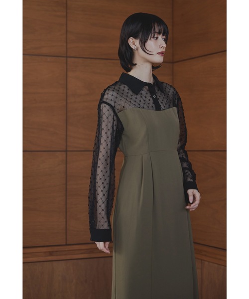 niana(ニアナ)の「ビーズシアーシャツドッキングドレス パーティードレス オケージョンドレス 結婚式 二次会 同窓会 成人式 ディナー デイリー お呼ばれワンピース(ドレス・レディース・ブラック/カーキ/チャコール・S/M/L)」の3枚目の写真