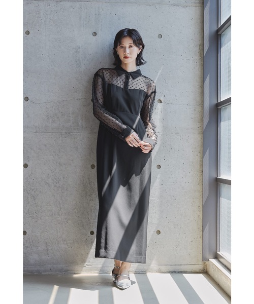 niana(ニアナ)の「ビーズシアーシャツドッキングドレス パーティードレス オケージョンドレス 結婚式 二次会 同窓会 成人式 ディナー デイリー お呼ばれワンピース(ドレス・レディース・ブラック/カーキ/チャコール・S/M/L)」の4枚目の写真