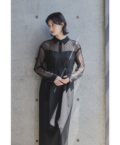 niana(ニアナ)の「ビーズシアーシャツドッキングドレス パーティードレス オケージョンドレス 結婚式 二次会 同窓会 成人式 ディナー デイリー お呼ばれワンピース(ドレス・レディース・ブラック/カーキ/チャコール・S/M/L)」の5枚目の写真