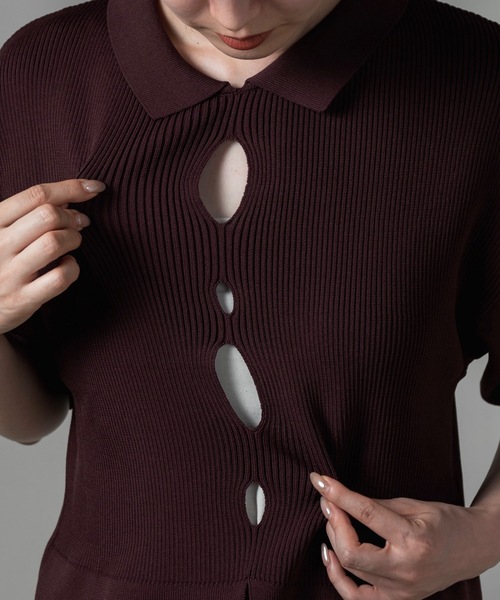 lawgy（ラウジー）の「perforated collar puff sleeve knit / パーフォレイテッドカラーパフスリーブニット（ニット/セーター・レディース・ボルドー/ベージュ/アイボリー/ミックスグレー・FREE）」の15枚目の写真