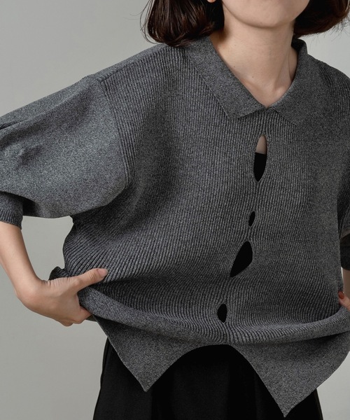 lawgy（ラウジー）の「perforated collar puff sleeve knit / パーフォレイテッドカラーパフスリーブニット（ニット/セーター・レディース・ボルドー/ベージュ/アイボリー/ミックスグレー・FREE）」の10枚目の写真