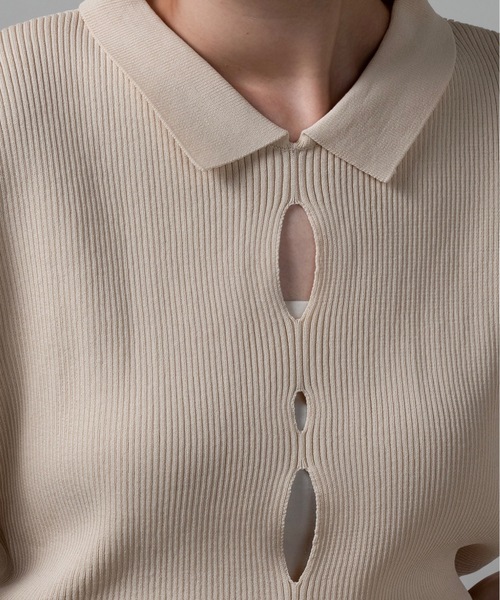 lawgy（ラウジー）の「perforated collar puff sleeve knit / パーフォレイテッドカラーパフスリーブニット（ニット/セーター・レディース・ボルドー/ベージュ/アイボリー/ミックスグレー・FREE）」の22枚目の写真