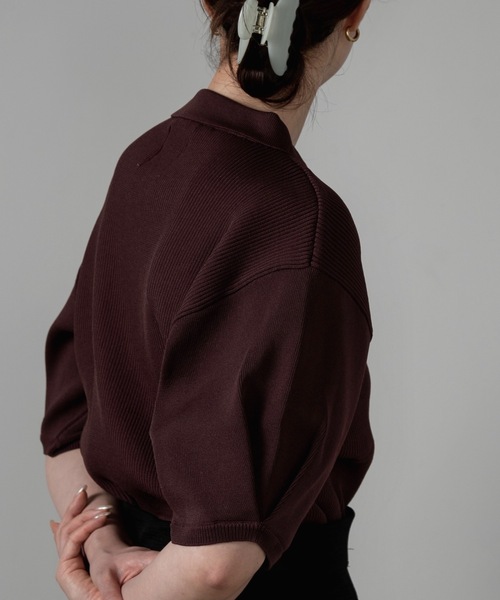 lawgy（ラウジー）の「perforated collar puff sleeve knit / パーフォレイテッドカラーパフスリーブニット（ニット/セーター・レディース・ボルドー/ベージュ/アイボリー/ミックスグレー・FREE）」の16枚目の写真