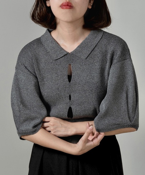 lawgy（ラウジー）の「perforated collar puff sleeve knit / パーフォレイテッドカラーパフスリーブニット（ニット/セーター・レディース・ボルドー/ベージュ/アイボリー/ミックスグレー・FREE）」の8枚目の写真