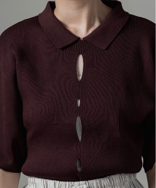 lawgy（ラウジー）の「perforated collar puff sleeve knit / パーフォレイテッドカラーパフスリーブニット（ニット/セーター・レディース・ボルドー/ベージュ/アイボリー/ミックスグレー・FREE）」の14枚目の写真