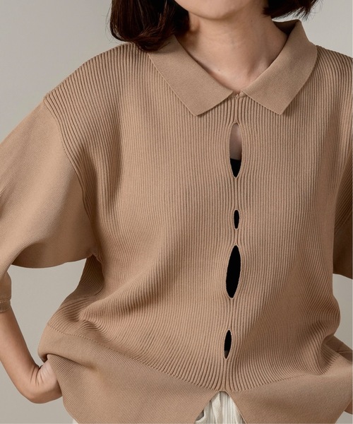 lawgy（ラウジー）の「perforated collar puff sleeve knit / パーフォレイテッドカラーパフスリーブニット（ニット/セーター・レディース・ボルドー/ベージュ/アイボリー/ミックスグレー・FREE）」の20枚目の写真