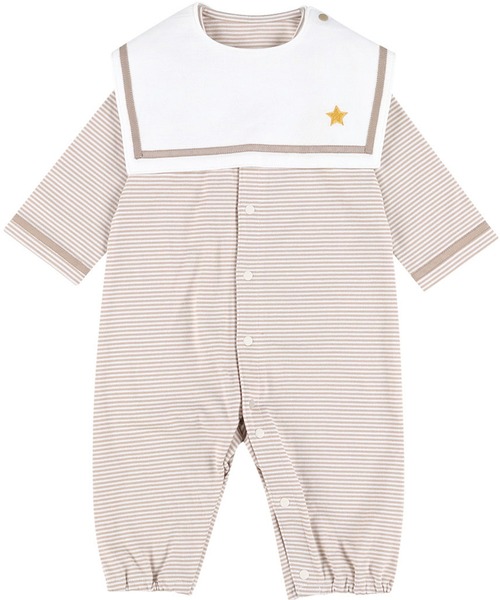 WACOAL KIDS BABY（ワコールキッズベイビー）の「ワコールベビー　プレオール　長袖　スタイ付き（ベビーパジャマ/スリーパー・キッズ・ベージュ/ネイビー・50-70/70-80）」の5枚目の写真