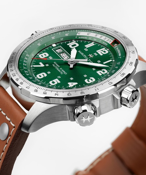 HAMILTON（ハミルトン）の「HAMILTON [ハミルトン] 腕時計 Khaki Aviation （カーキ アビエーション） X-WIND オート 自動巻き 45MM グリーン×ブラウン（アナログ腕時計・メンズ・グリーン・FREE）」の5枚目の写真