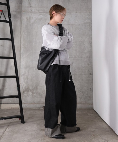 Confirm(コンファーム)の「アブストラクト柄 モヘアライク クルーニット プルオーバー メンズ レディース ユニセックス(ニット/セーター・メンズ・チャコールグレー/グレー/パープル・L/M)」の14枚目の写真