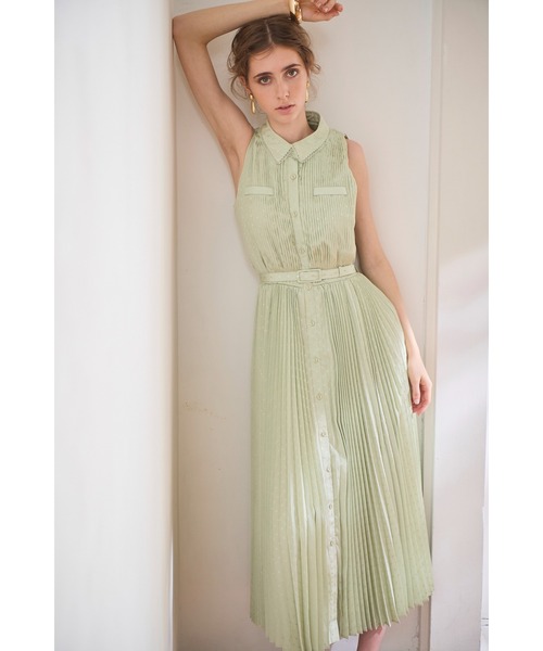 Estella.K(エステラケー)の「Miranda Pleated Dress ドットジャガードプリーツドレス(ワンピース・レディース・ブラック/ホワイト/ミント・FREE)」の3枚目の写真