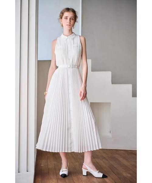 Estella.K(エステラケー)の「Miranda Pleated Dress ドットジャガードプリーツドレス(ワンピース・レディース・ブラック/ホワイト/ミント・FREE)」の4枚目の写真