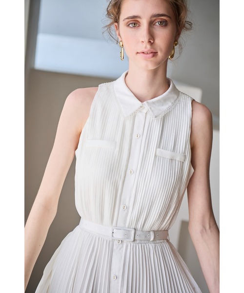 Estella.K(エステラケー)の「Miranda Pleated Dress ドットジャガードプリーツドレス(ワンピース・レディース・ブラック/ホワイト/ミント・FREE)」の7枚目の写真