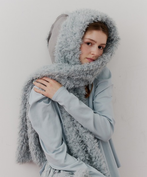 【新品未使用】LA BELLE ETUDEムートンマフラー J1U by LA BELLE ETUDE】ムートンライクボンディングフードマフラー