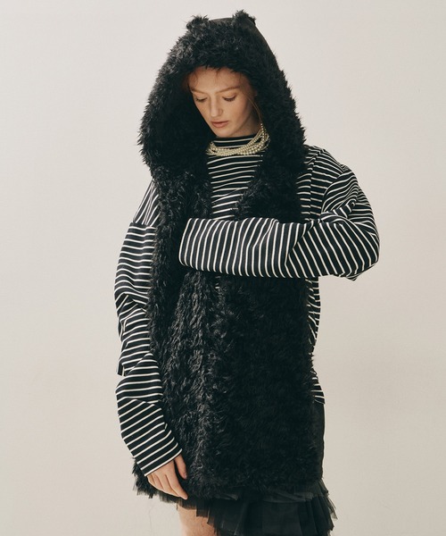 ムートンライクボンディングフードマフラー（マフラー）｜J1U by LA