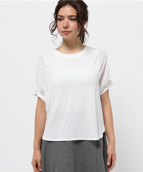 OUTLET(アウトレット)の「【Discoat】布帛切替袖リボンP/O(Tシャツ/カットソー・レディース・オフホワイト/杢グレー・MEDIUM/LARGE)」の7枚目の写真