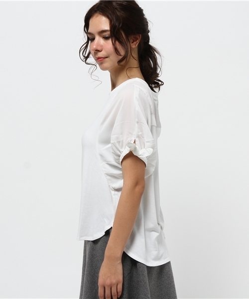 OUTLET(アウトレット)の「【Discoat】布帛切替袖リボンP/O(Tシャツ/カットソー・レディース・オフホワイト/杢グレー・MEDIUM/LARGE)」の8枚目の写真