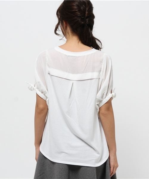 OUTLET(アウトレット)の「【Discoat】布帛切替袖リボンP/O(Tシャツ/カットソー・レディース・オフホワイト/杢グレー・MEDIUM/LARGE)」の9枚目の写真