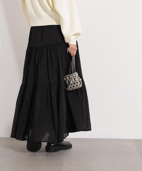 N.（N. Natural Beauty Basic）（エヌエヌナチュラルビューティーベーシック）の「【PS/低身長サイズ】オーガンジーティアードスカート（スカート・レディース・ブラック/マスタード/オフホワイト・MEDIUM/P/S）」の10枚目の写真