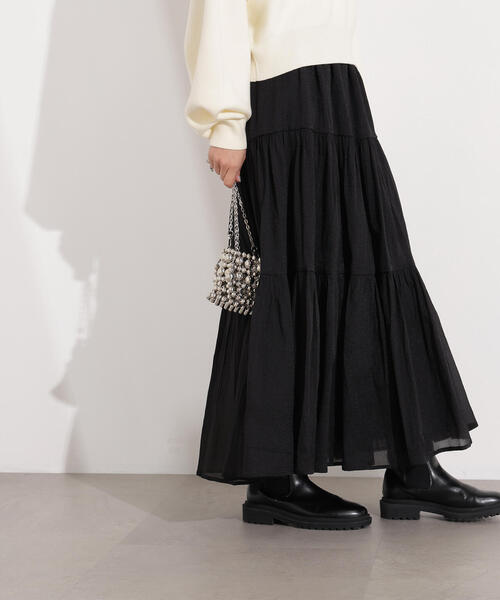 N.（N. Natural Beauty Basic）（エヌエヌナチュラルビューティーベーシック）の「【PS/低身長サイズ】オーガンジーティアードスカート（スカート・レディース・ブラック/マスタード/オフホワイト・MEDIUM/P/S）」の11枚目の写真