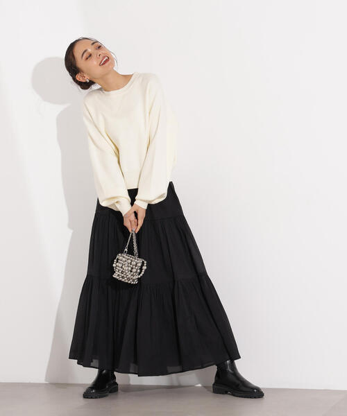 N.（N. Natural Beauty Basic）（エヌエヌナチュラルビューティーベーシック）の「【PS/低身長サイズ】オーガンジーティアードスカート（スカート・レディース・ブラック/マスタード/オフホワイト・MEDIUM/P/S）」の12枚目の写真