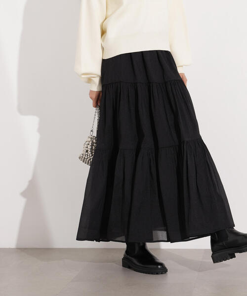 N.（N. Natural Beauty Basic）（エヌエヌナチュラルビューティーベーシック）の「【PS/低身長サイズ】オーガンジーティアードスカート（スカート・レディース・ブラック/マスタード/オフホワイト・MEDIUM/P/S）」の15枚目の写真