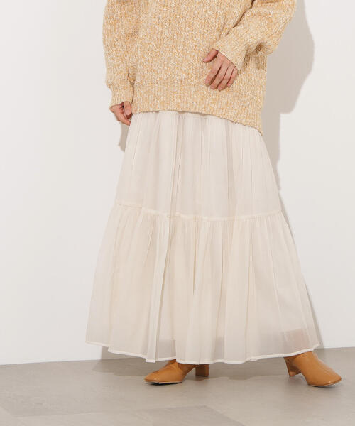 N.（N. Natural Beauty Basic）（エヌエヌナチュラルビューティーベーシック）の「【PS/低身長サイズ】オーガンジーティアードスカート（スカート・レディース・ブラック/マスタード/オフホワイト・MEDIUM/P/S）」の19枚目の写真