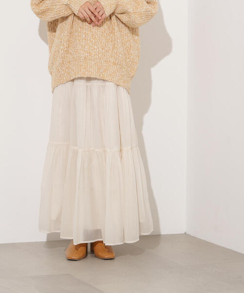 N.（N. Natural Beauty Basic）（エヌエヌナチュラルビューティーベーシック）の「【PS/低身長サイズ】オーガンジーティアードスカート（スカート・レディース・ブラック/マスタード/オフホワイト・MEDIUM/P/S）」の21枚目の写真