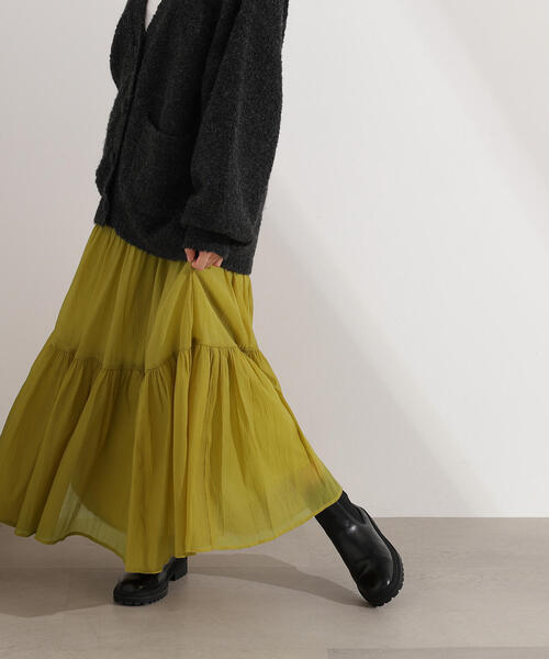 N.（N. Natural Beauty Basic）（エヌエヌナチュラルビューティーベーシック）の「【PS/低身長サイズ】オーガンジーティアードスカート（スカート・レディース・ブラック/マスタード/オフホワイト・MEDIUM/P/S）」の4枚目の写真