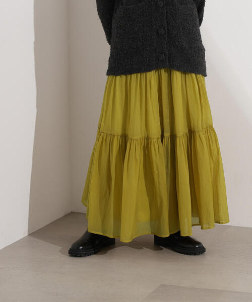N.（N. Natural Beauty Basic）（エヌエヌナチュラルビューティーベーシック）の「【PS/低身長サイズ】オーガンジーティアードスカート（スカート・レディース・ブラック/マスタード/オフホワイト・MEDIUM/P/S）」の6枚目の写真