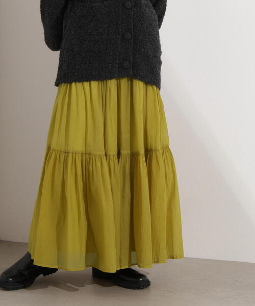N.（N. Natural Beauty Basic）（エヌエヌナチュラルビューティーベーシック）の「【PS/低身長サイズ】オーガンジーティアードスカート（スカート・レディース・ブラック/マスタード/オフホワイト・MEDIUM/P/S）」の7枚目の写真